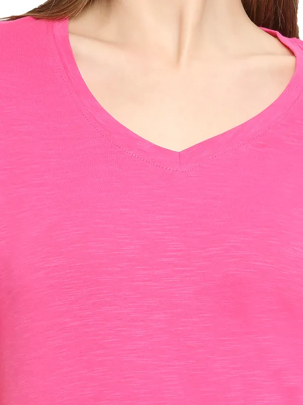 Being Human Semi Fit Women Crew Neck T-Shirts-Pink Glo